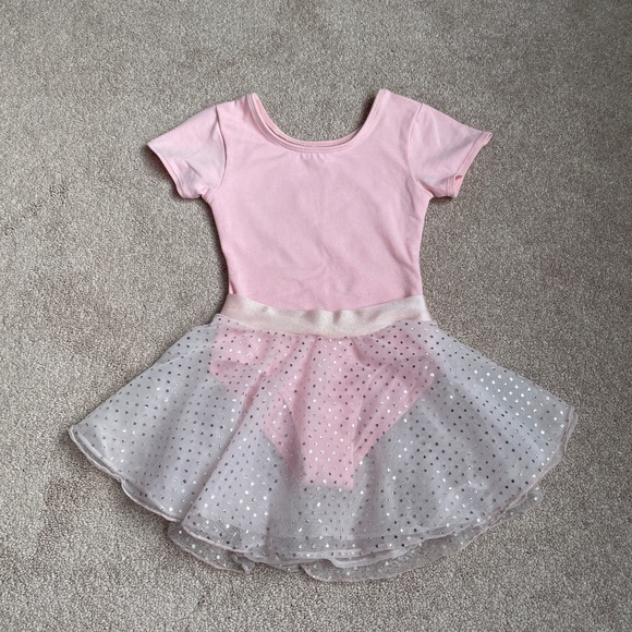 Dance leotard pink sheer sparkly skirt kids size 6 - Picture 1 of 12
